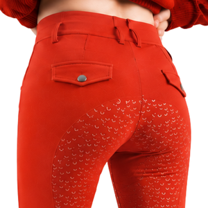 Leggings de equitación para mujer, rojo brillante, cintura alta, elásticos, pantalones ecuestres con agarre de silicona en toda la asiento, para entrenamiento deportivo. - Product Image 5