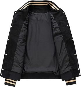 Vamtac <b>Mens</b> Varsity Jacket Woolen Vintage Bomber <b>Coats</b> Baseball Letterman Outfits Loose Fit <b>Long</b> Sleeve Waterproof Breathable - Product Image 3