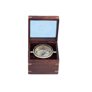 Boussole de sauvetage en laiton pour boîte en bois, boussole de navigation nautique, cadeau de survie pour le voyage, le trekking, la chasse, décorative, laiton vintage - Product Image 1