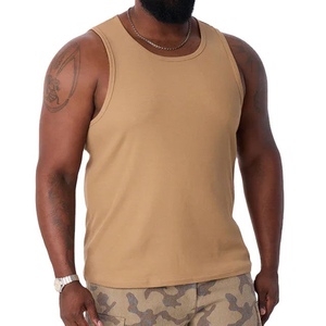 Men's Solid Color Knitted Tank Top O-Neck Casual Style Tan Sleeveless Top - Product Image 4