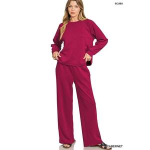 Zenana Conjunto de sudadera y pantalones de cuello redondo para mujer Ropa cómoda inspirada en el buceo - Product Image 2