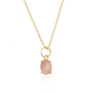 Auténtico collar con colgante de cuarzo rosa ovalado, piedra natural en bruto, chapado en oro de 18k, joyería unisex con propiedades curativas. - Product Image 1