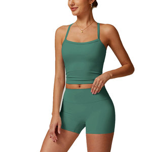 OEM Service Women's 2 Piece <b>Sets</b> Quality Assured Cross Back Tank Top Breathable Relaxed Fit Bra Booty Short <b>Sets</b> Women's <b>Sets</b> - Product Image 5