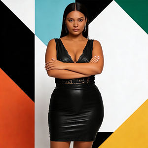 Soldes Exceptionnelles sur la Robe Moulante en Similicuir Temu Curvy Girl avec Taille en Dentelle Transparente pour Soirées en Ville pour Femmes - Product Image 4