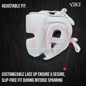 Protector de Cabeza de Boxeo de Cuero Blanco Puro, Estilo Sparring, con Cordones, para Entrenamiento de Artes Marciales, de Cara Abierta, con Alta Absorción de Impactos, Marca Personalizada - Product Image 4