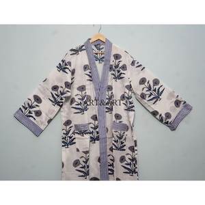 Robe Kimono en Coton pour Femme, Imprimé Bloc, Confortable, Élégante, pour l'Été, Vêtement de Nuit, Robe de Demoiselle d'Honneur, Faite à la Main, Tenue de Plage - Product Image 2