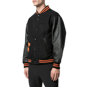 Chaqueta Varsity Personalizada para Hombre en Lana de Invierno con Cuello Alto y Mangas de Cuero Disponible en Colores Brillantes Chaquetas para Hombre de Alta Calidad - Product Image 3