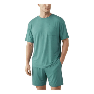 Conjunto de Camiseta de Cuello Redondo de Algodón de Color Sólido para Hombre con Bolsillo, Ropa Casual Transpirable de Verano, Manga Corta y Pantalones Cortos a Juego - Product Image 1
