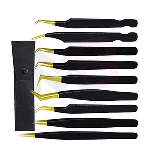 Juego de Pinzas para Pestañas de Acero Inoxidable de Precisión 2026, Mango Negro, Punta Dorada, 8 Piezas, para Herramientas de Extensión de Pestañas - Product Image 2