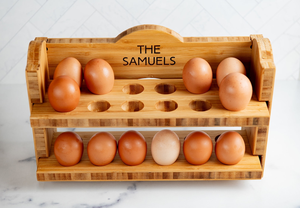 Soporte de madera de doble nivel para huevos, bandeja de almacenamiento de huevos de dos niveles para encimera de cocina, despensa, mesa de desayuno, decoración de cocina estilo rústico - Product Image 4