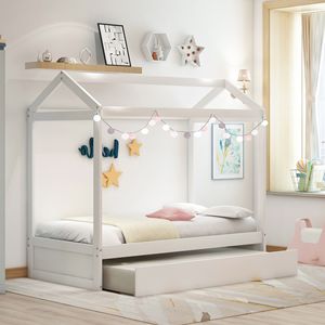 Letto per bambini bianco vecchio stile SKUSM000103AAK con letto estraibile decorabile - Product Image 4