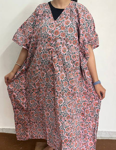 Vestido Kaftán Estampado de Algodón Transpirable para Mujer, Perfecto para Uso Diario y Vacaciones - Product Image 4