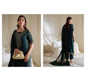 Ssumaira <b>Present</b> Omara festive <b>eid</b> collection by Nureh Embroidered Embellished silk & chiffon jacquard collection Anarkali - Product Image 4