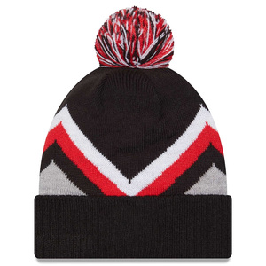 Gorro Unisex con Diseño Geométrico Chevron y Pompón, Negro, Rojo, Blanco, Gris, Gorro de Invierno con Borde, Gorro de Punto Informal para Adultos - Product Image 1