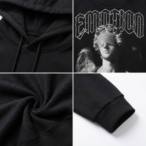Sudadera con Capucha Estampada Emotion para Hombre, Oversize, Casual, de Algodón, Negra y Blanca, con Diseño de Logotipo Frontal, Manga Regular - Product Image 6