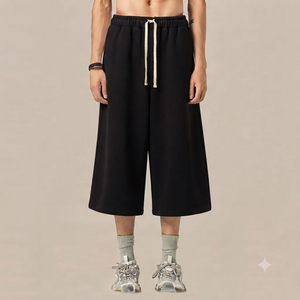 Heavyweight Streetwear Customized 350G Custom Printed Logo Cotton <b>Men</b> <b>3</b>/<b>4</b> <b>Shorts</b> <b>Men's</b> Street Trend Loose Patchwork <b>Shorts</b> - Product Image 1