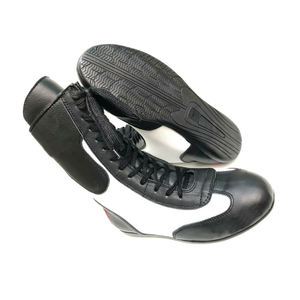 <b>Lace</b>-Up Leather Boxing <b>Shoes</b> <b>Black</b> White Breathable Slip Resistant All Weather Grip Lightweight - Product Image 3