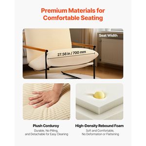 Silla Moderna y Acogedora con Estructura Metálica y Reposabrazos de Madera, con Cojín de Espuma Suave Desmontable para Sala de Estar - Product Image 4