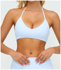 Soutien-gorge de sport en polaire à bretelles halter pour femme, col en V, rembourré, ajustable, haut de sport moulant pour l'entraînement et la gym - Product Image 3