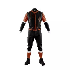 Uniforme de baseball pour hommes, maillot sublimé à manches longues, col mandarin, évacuation de l'humidité, noir, marron, blanc, numéros d'équipe 47 - Product Image 3