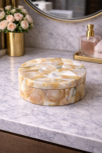 Boîte à bijoux en nacre naturelle, boîte de rangement pour bijoux en pierre faite à la main, organisateur de bijoux décoratif de luxe, cadeau moderne pour elle - Product Image 1