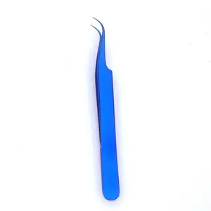 Mikro hassas kirpik uzatma cımbız forseps açısal kavisli titanyum kaplı mavi kirpik uygulayıcısı cımbız