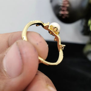 Freshwater Pearl American Diamond leaf Floral <b>Adjustable</b> <b>Ring</b> Free Size Open Band Pearl Jewelry <b>Ring</b> Resizable Supplier - Product Image 5