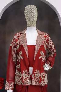 Conjunto de Chaqueta y Saree de Seda de Invierno 2026, Diseño Moderno, Bordado, Protección Solar, Sin Arrugas, para Fiestas - Product Image 4