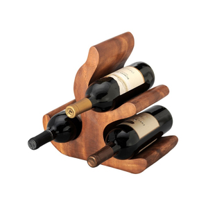 Porte-vin en bois d'acacia massif artisanal de luxe - Support à bouteilles sculptural moderne en forme d'arbre pour 6 à 12 bouteilles - Support à vin pour bar - Product Image 2