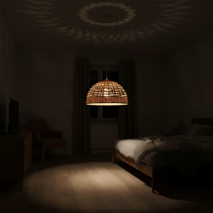 Abat-jour en rotin rustique fait main, écologique, avec taille et couleur personnalisables pour l'éclairage du plafond du salon - Product Image 6