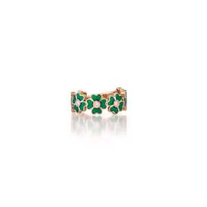 Anillo de Trébol con Diamantes Personalizado, Esmalte Verde Esmeralda, Anillos Apilables, Joyería Fina Brillante para Cóctel, Oro Sólido de 10K, 14K, 18K - Product Image 1
