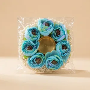 Handmade Round Beaded <b>Tea</b> <b>Light</b> <b>Holder</b> with Yellow Flowers and Pearl Trim for Home Decoration - Product Image 2