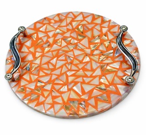 Rectangular MOP Inlay Serving Storage Tray With Metal Handles Luxury <b>Coffee</b> <b>Table</b> Serving Breakfast Vanity Tray For Tableware - Product Image 5