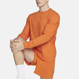 Camiseta de Manga Larga para Hombre, Color Naranja Sólido, Cuello Redondo, Algodón Suave, Estilo Minimalista, Informal, Personalizable con Marca, Ligera, para Uso Diario, OEM - Product Image 2