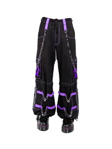 Men's Punk Style Harem <b>Pants</b> <b>Black</b> With Purple Chains Multiple Pockets High Waist Drawstring Closure Autumn Fashion - Product Image 3