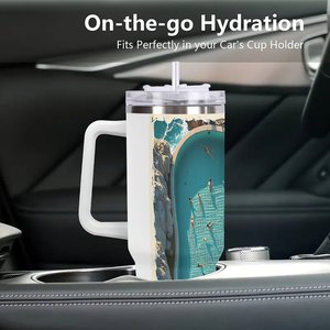 40oz Stainless Steel Tumbler With Straw <b>Large</b> Capacity Travel Mug For Outdoor Use - Product Image 3