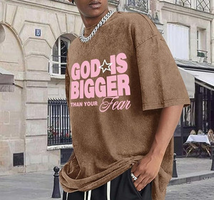 T-shirt graphique oversize délavé style vintage en coton épais, streetwear, avec impression typographique personnalisée - Product Image 4