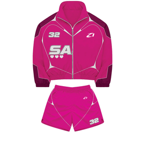Conjunto Deportivo Moderno Personalizado con Chaqueta Cortavientos Rosa con Capucha y Pantalones Cortos para Correr, con Ribete Reflectante y Transpirable, de Nailon - Product Image 6