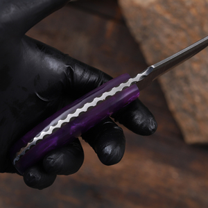 Couteau de chasse et de camping à lame fixe en acier Damas, manche en résine, lame pleine longueur, couteau personnalisé OEM/ODM, étui en cuir - Product Image 5