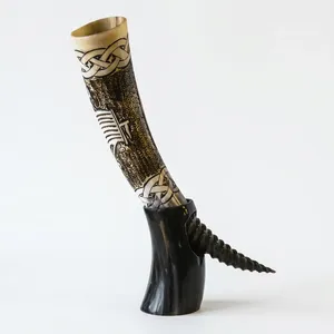 Handmade Buffalo <b>Horn</b> <b>Drinking</b> <b>Horn</b> With Carving Natural Shape Antique Imitation Art Collectible Decor - Product Image 3
