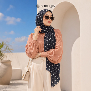 Pañuelo Hijab Ceruty con Estampado de Puntos de Polka Dot de Shouqin Dottie, Elegante y sin Esfuerzo, Pañuelo Floral para Mujeres Musulmanas, Venta al por Mayor - Product Image 4