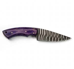 Couteau de cuisine artisanal en acier Damas forgé, manche en bois de Pakka violet, pour trancher la viande - Product Image 5