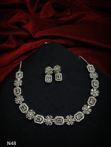 Conjunto de Joyería Nupcial Étnica Americana Clásica con Diamantes, Collar y Aretes de Dos Piezas para Boda y Fiesta - Product Image 3