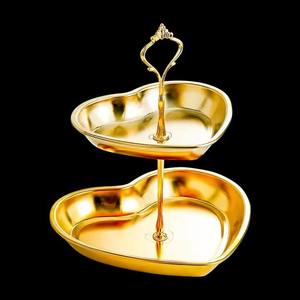 Plateau de service en forme de cœur doré de luxe à 2 niveaux, support à gâteau, plateau à dessert en métal pour mariage, fête, décoration de la maison - Product Image 6