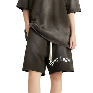 Shorts de haute qualité en coton délavé à l'acide, style streetwear décontracté et sportif pour hommes, avec cordon de serrage. - Product Image 1