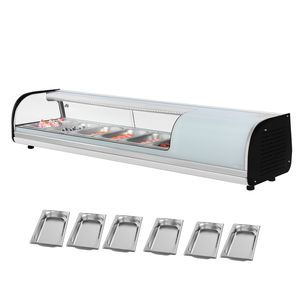 Vetrina Espositiva per Sushi Commerciale da 2,2 Piedi Cubi con 6 Contenitori in Vetro Curvo e Illuminazione LED - Product Image 1