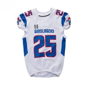 Camiseta de Fútbol Americano Gunslingers para Hombre, Blanca y Azul, Talla 25, Cuello en V, Sin Mangas, Poliéster que Absorbe la Humedad, Corte Regular, Nombre del Equipo Personalizado - Product Image 1