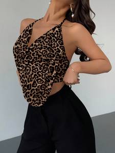 Top de tirantes finos con estampado de guepardo a la moda para mujer, estilo sexy sin mangas, ideal para primavera y verano, personalizable para discoteca. - Product Image 3