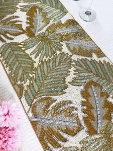 Handmade Eco-Friendly Durable Oriental Fabric <b>Table</b> <b>Runner</b> Irregular Shape <b>Teal</b> Floral Design Luxury Style Ali Fashion Mats Pads - Product Image 6