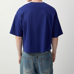 T-shirt court surdimensionné pour homme, rouge, manches courtes, col rond, couleur unie, jersey décontracté en coton - Product Image 5